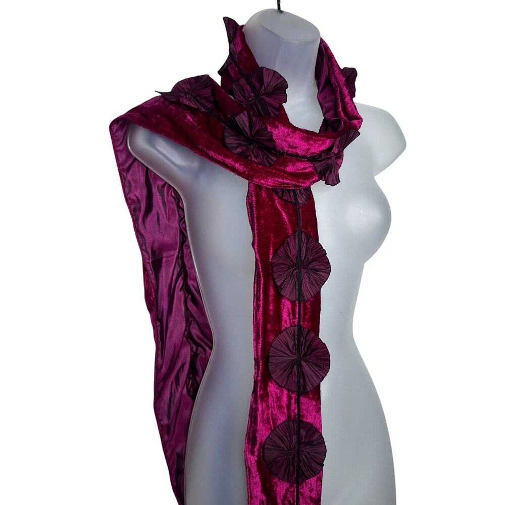 Vintage Chico's Velvet Skinny Scarf 3D Flowers Rosettes Artsy Fairy Whimsygoth